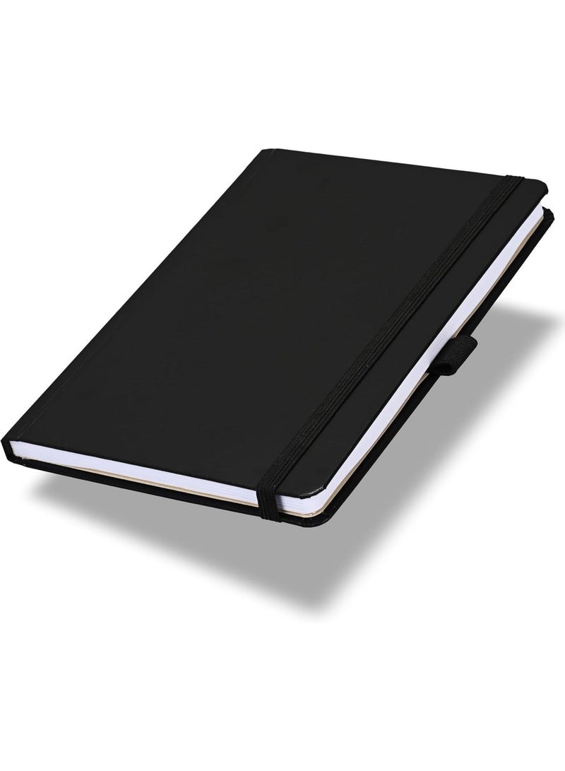 FIS Notebook A5 Size(148x210mm), Hard Cover Vinly Materials, 100 Sheets, White Paper, Single Ruled, Elastic Band Closure with Pen Holder, Black, Ideal for School Essentials - FSNBHCA5100E01N - Image 1